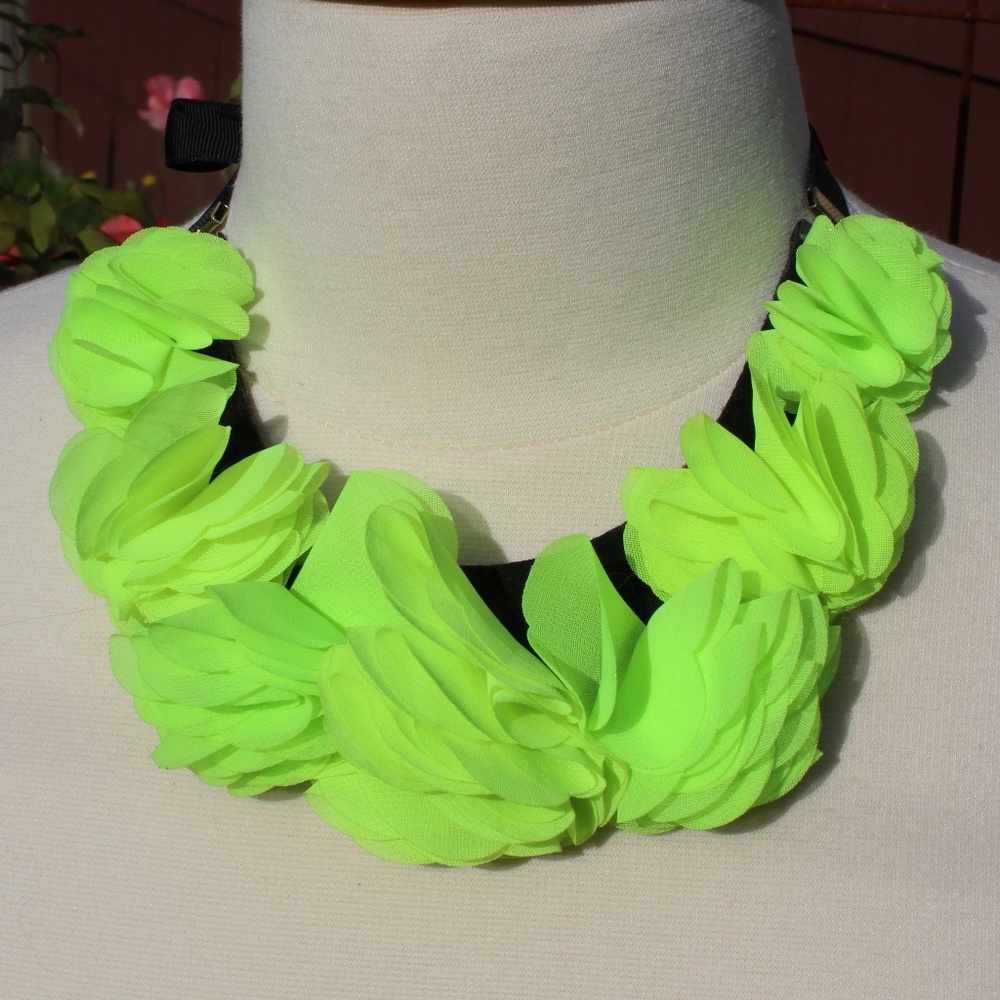 Neon Green Fabric Flower Necklace